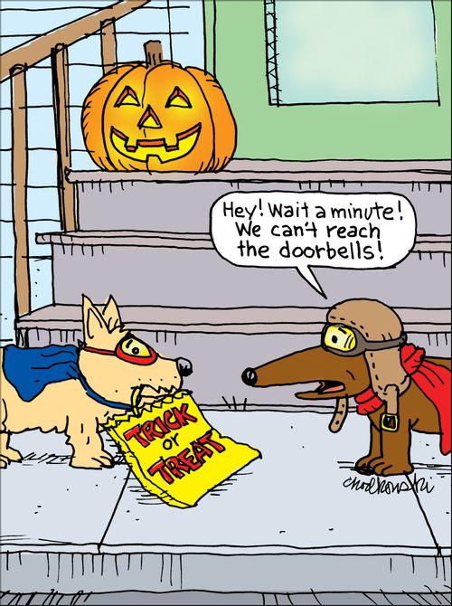 "Hey! Wait a minute! We can't reach the doorbells!"