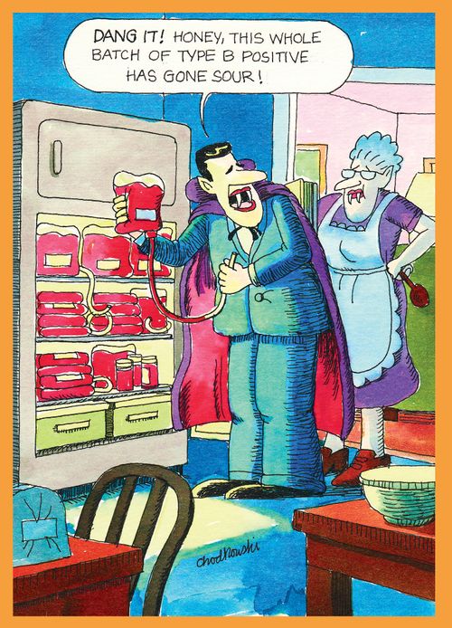 "Dang it! Honey, this whole batch of type B positive has gone sour!"