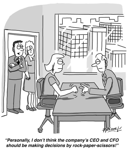 "Personally, I don't think the company's CEO and CFO should be making decisions by rock- paper-scissors!"