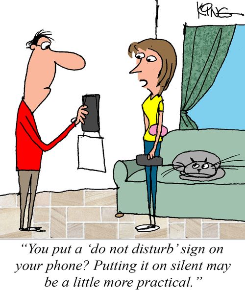 "You put a 'do not disturb' sign on your phone? Putting it on silent may be a little more practical."