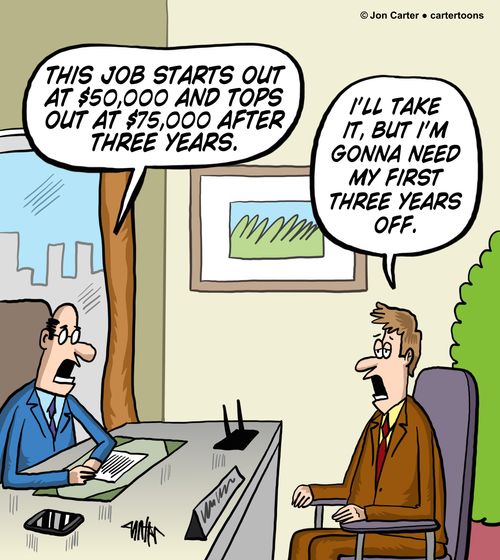"This job starts out at $50,000 and tops out at $75,000 after three years."