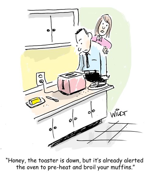 "Honey, the toaster is down, but it's already alerted the oven to pre-heat and broil your muffins."