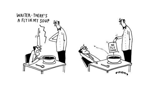 "Waiter - there's a fly in my soup."