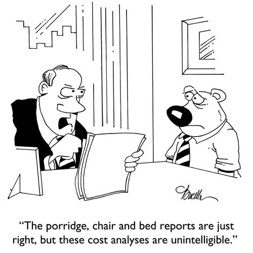 "The porridge, chair and bed reports are just right, but these cost analyses are unintelligible."