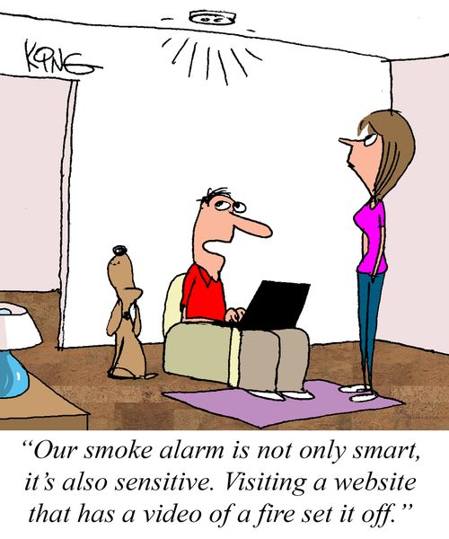 "Our smoke alarm is not only smart, it's also sensitive. Visiting a website that has a video of a fire set it off."
