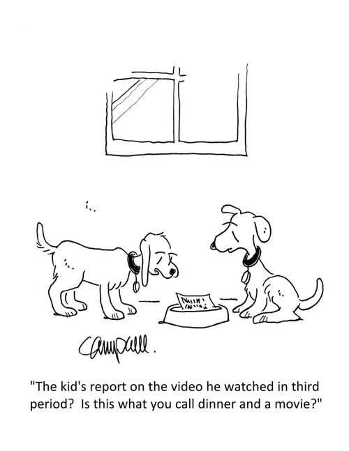 "The kid's report on the video he watched third period? Is this what you call dinner and a movie?"