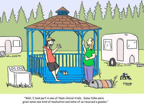 "Well, I took part in one of them clinical trials.  Some folks were given some new kind of medication and some of us received a gazebo."