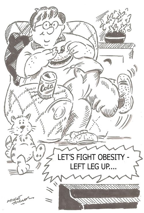 "Let's fight obesity - left leg up..."