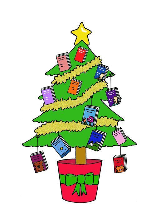 Christmas Tree Decorated with Books.