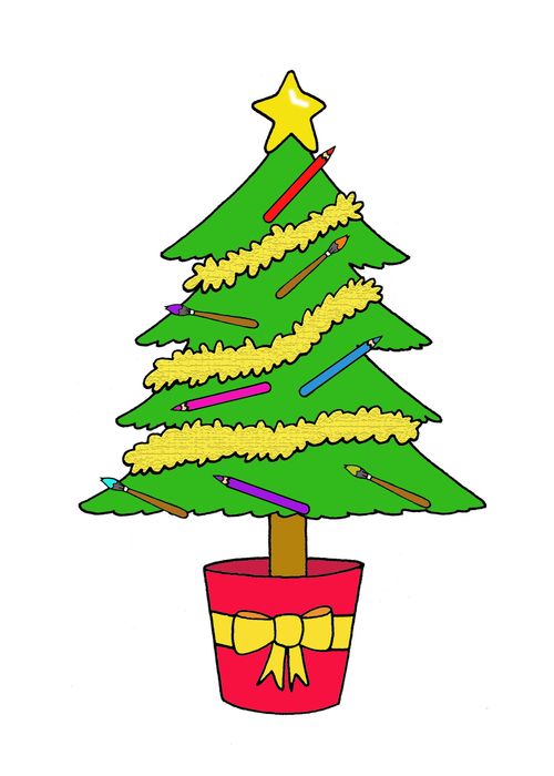 Christmas Tree with Artists Pencils and Brushes