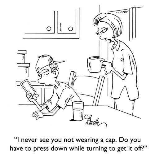 "I never see you wearing a cap. Do you have to press down while turning to get it off?"