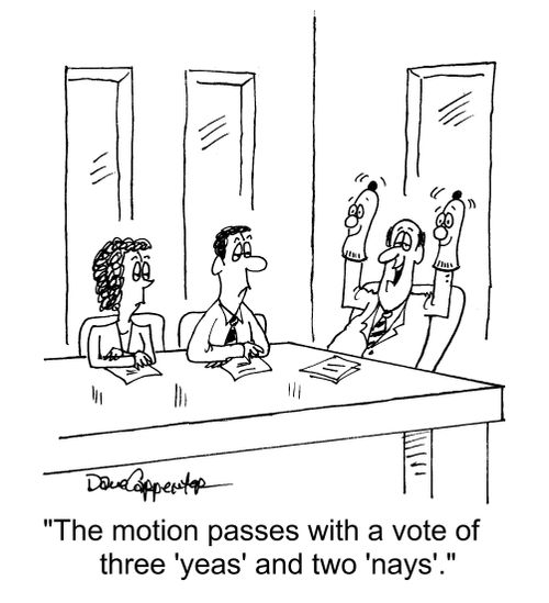 "The motion passes with a vote of three 'yeas' and two 'nays'."