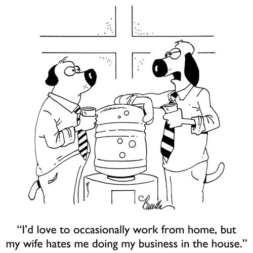 "I'd love to occasionally work from home, but my wife hates me doing my business in the house."