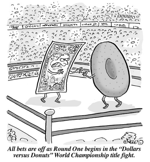 All bets are off as Round One begins in the "Dollars versus Donuts" World Championship title fight.