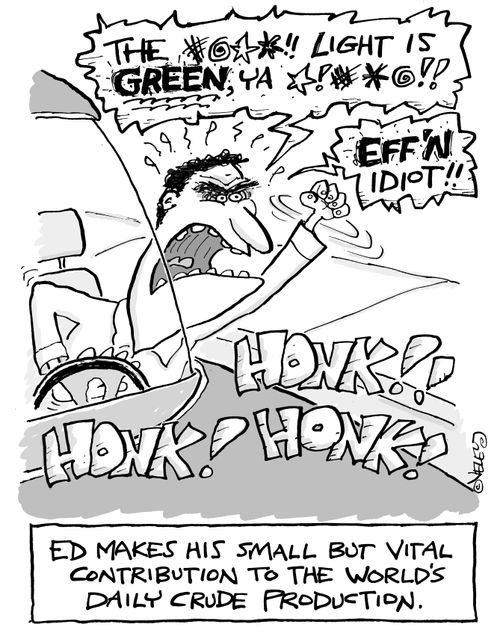 Ed makes his small but vital contribution to the world's daily crude production.