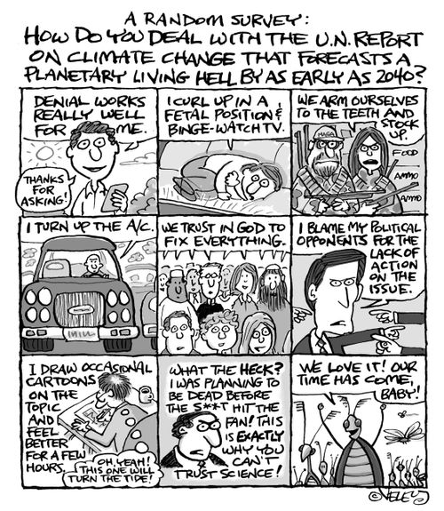 A Random Survey: How do you deal with the U.N. report on climate change that forecasts a planetary living hell by as early as 2040?