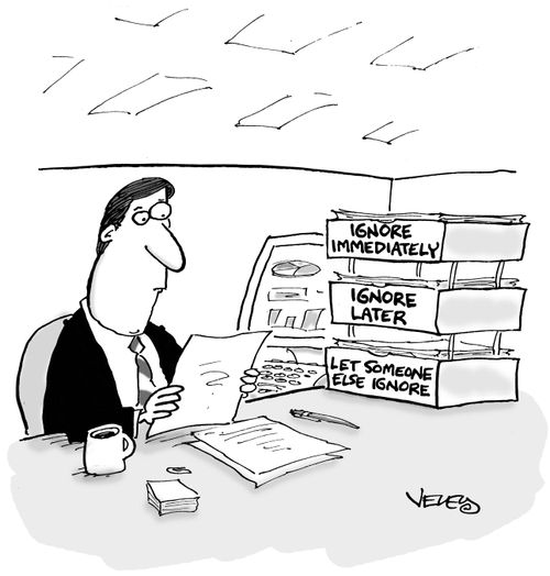 Desk bins: Ignore Immediately/Ignore Later/Let Someone Else Ignore...