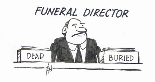 Funeral Director with Dead and Buried Desk Trays