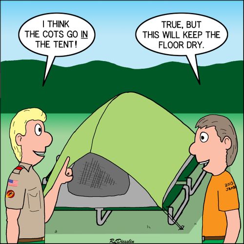 "I think the cots go in the tent!"