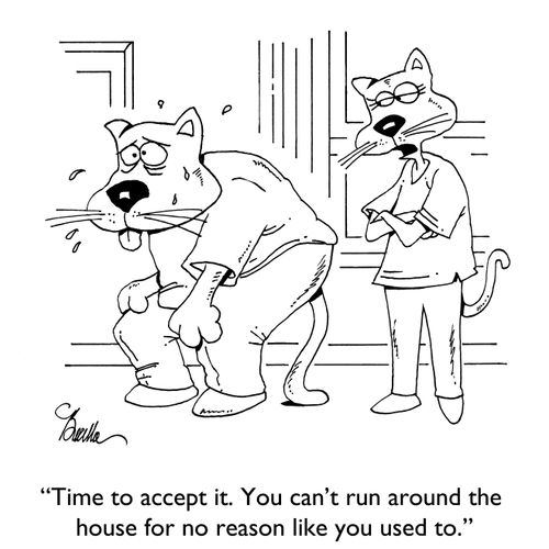"Time to accept it. You can't run around the house for no reason like you used to."