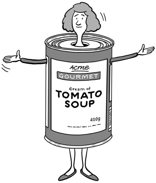 Woman dressed as a soup can 
