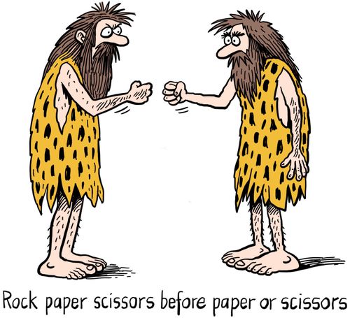 Rock paper scissors before paper or scissors.