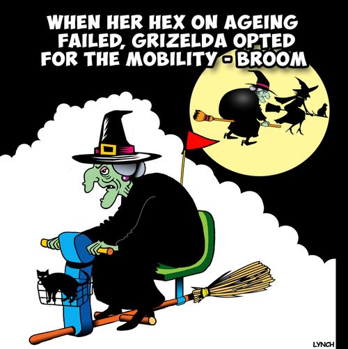 When her hex on ageing failed, Grizelda opted for the mobility - broom.