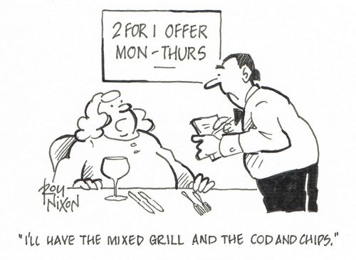 "I'll have the mixed grill and the cod and chips."