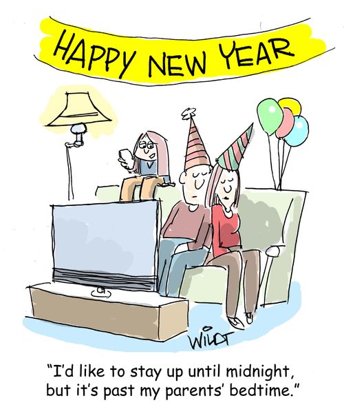 "I'd like to stay up until midnight, but it's past my parents' bedtime."