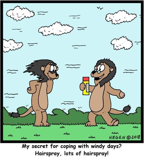 "My secret for coping with windy days? Hairspray, lots of hairspray!"