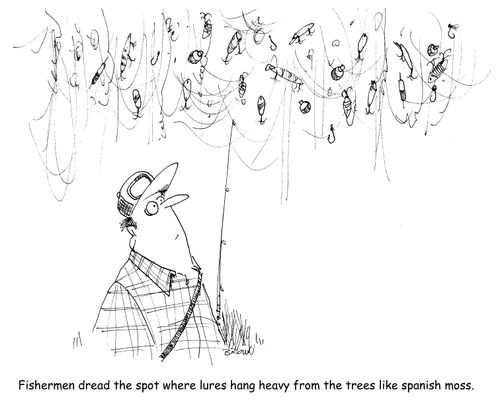 Fishermen dread the spot where the lures hang heavy from the trees like Spanish moss. 
