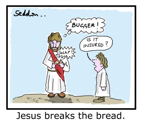 Jesus breaks the bread.