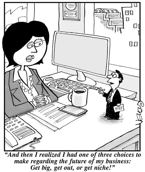"And then I realized I had one of three choices to make regarding the future of my business: Get big, get out, or get niche!"