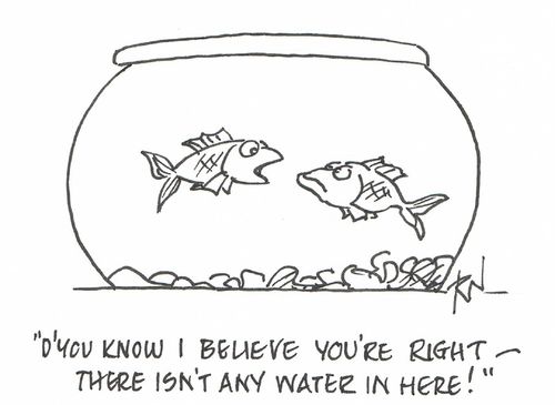 "D'you know I believe you're right - there isn't any water in here!"
