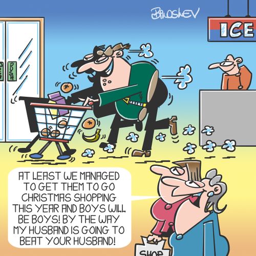 "At least we managed to get them to go Christmas shopping this year and boys will be boys! By the way my husband is going to beat your husband!"