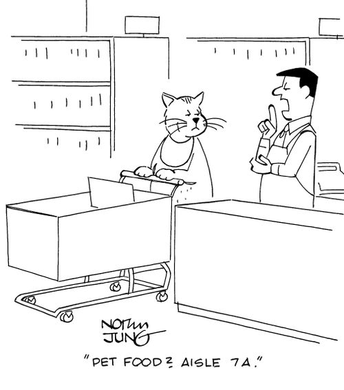 "Pet food? Aisle  7A."