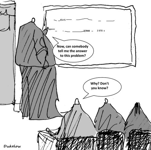 "Now, can somebody tell me the answer to this problem?"
