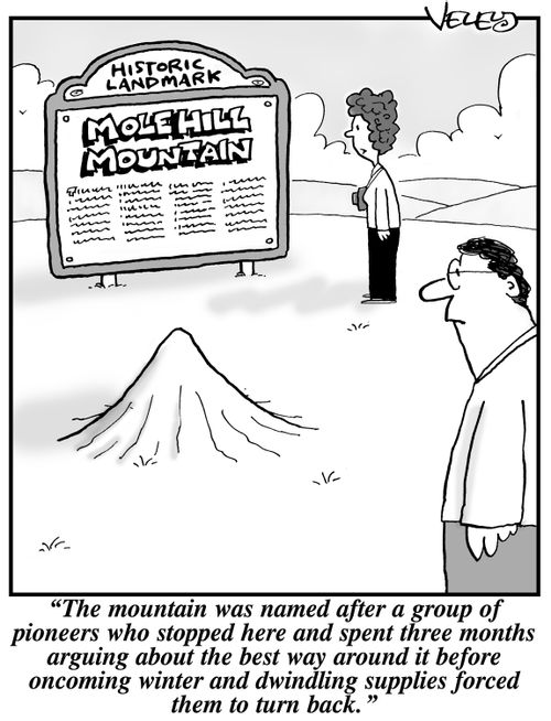 "The mountain was named after a group of pioneers who stopped here and spent three months arguing about the best way around it before oncoming winter and dwindling supplies forced them to turn back."