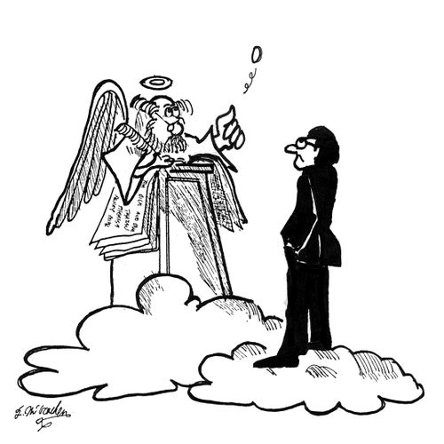 At Heaven's Gate St. Peter flips a coin.