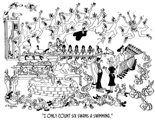 "I only count six swans a swimming."