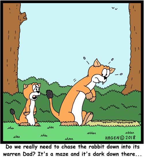 "Do we really need to chase the rabbit down into its warren Dad? It's a maze and it's dark down there..."
