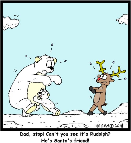 "Dad, stop! Can't you see it's Rudolph? He's Santa's friend!"