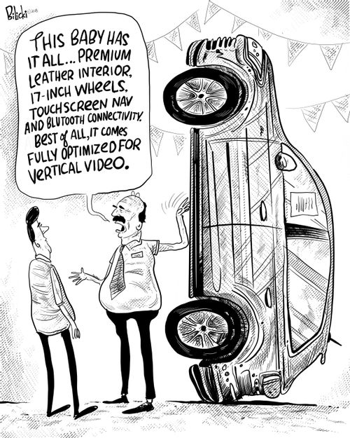 "This baby has it all. . . premium leather interior, 17-inch wheels. Touchscreen nav and bluthooth connectivity. Best of all, it comes fully optimized for vertical video."