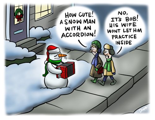 "How Cute! A Snow Man with an Accordion!"