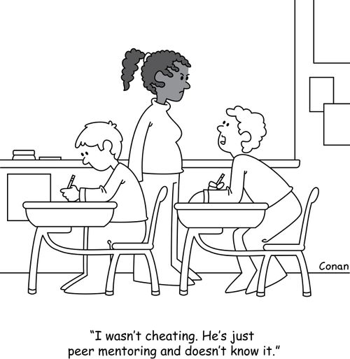"I wasn't cheating. He's just peer mentoring and doesn't know it."
