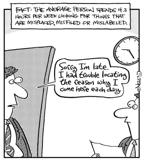 Fact: The average person spends 4.3 hours per week looking for things that are misplaced, misfiled or mislabeled.
