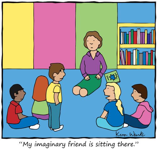 "My imaginary friend is sitting there."