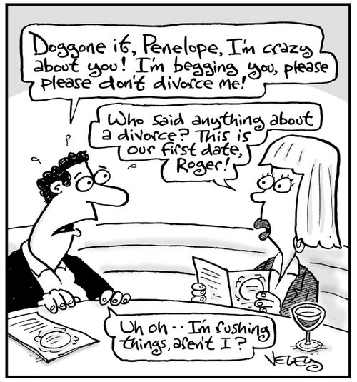 "Doggone it, Penelope, I'm crazy about you! I'm begging you, please, please don't divorce me!"