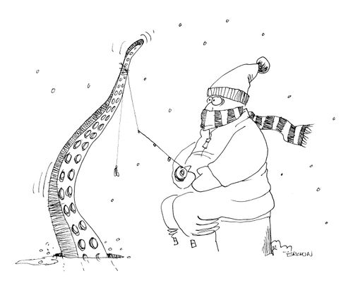 Ice Fisherman and the Squid
