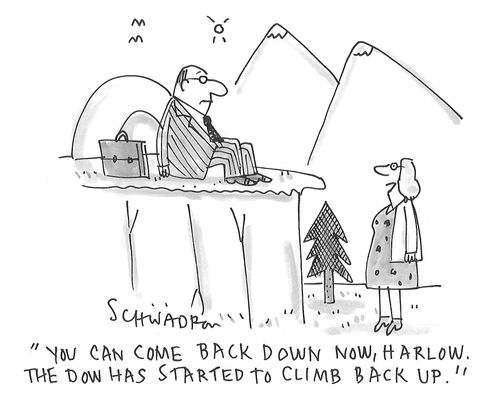 "You can come back down now, Harlow. The Dow has started to climb back up."